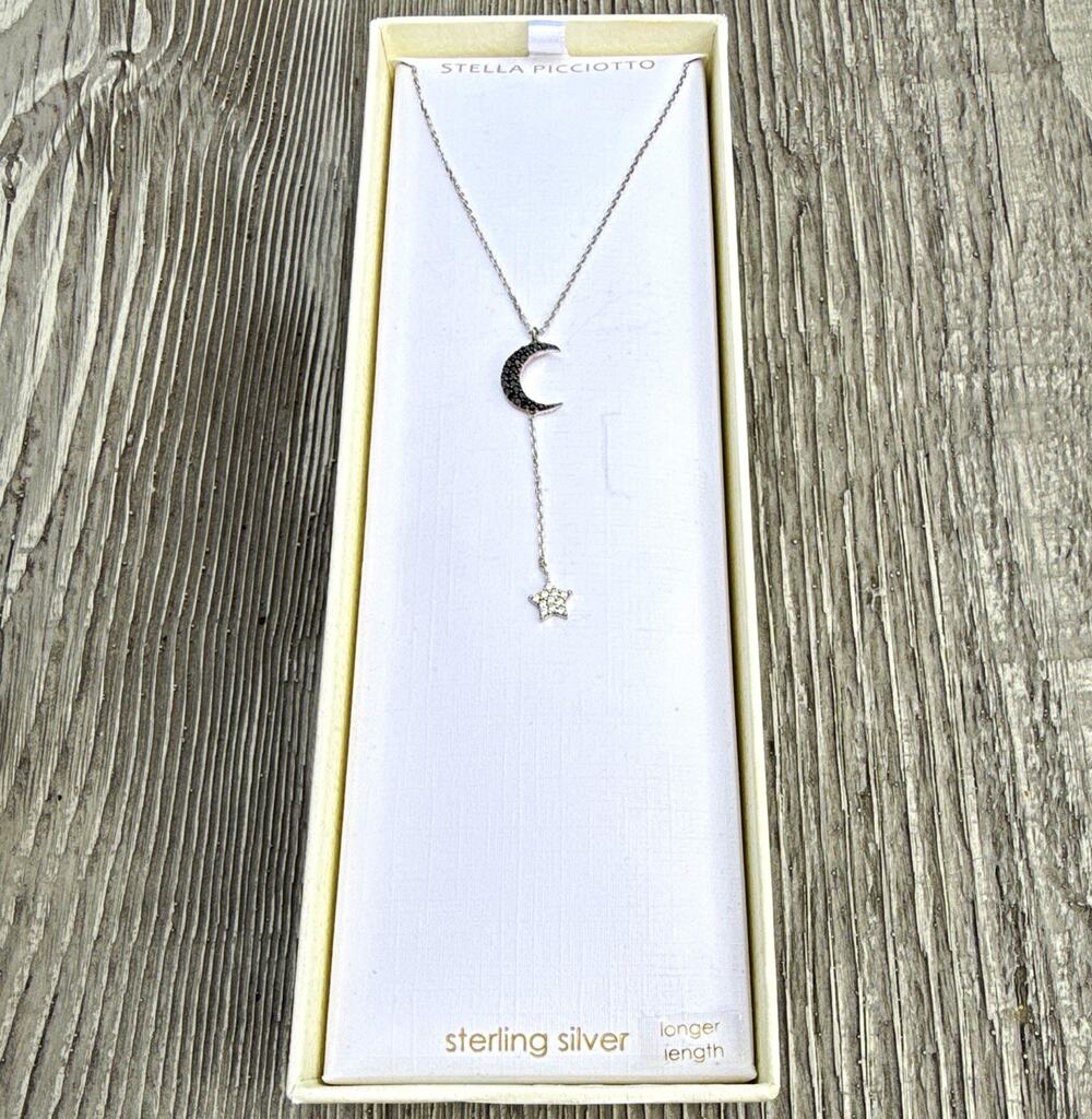 Stella Picciotto 925 Sterling Crescent Moon & Star Y Necklace Signed 18” (148)